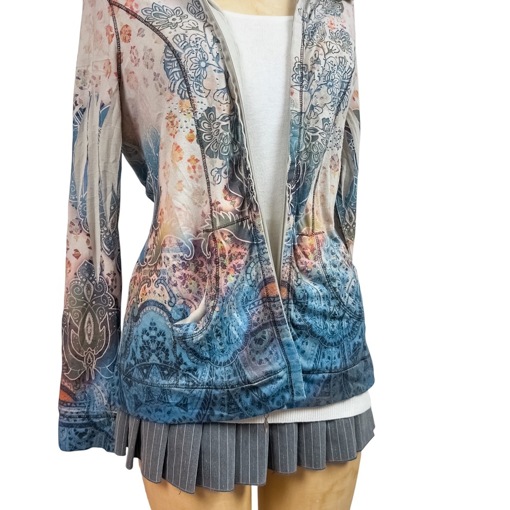 2000s McBling Rhinestone Zip Up Hoodie Fairy Grunge Paisley Ombre Size L Y2K - Picture 3 of 10